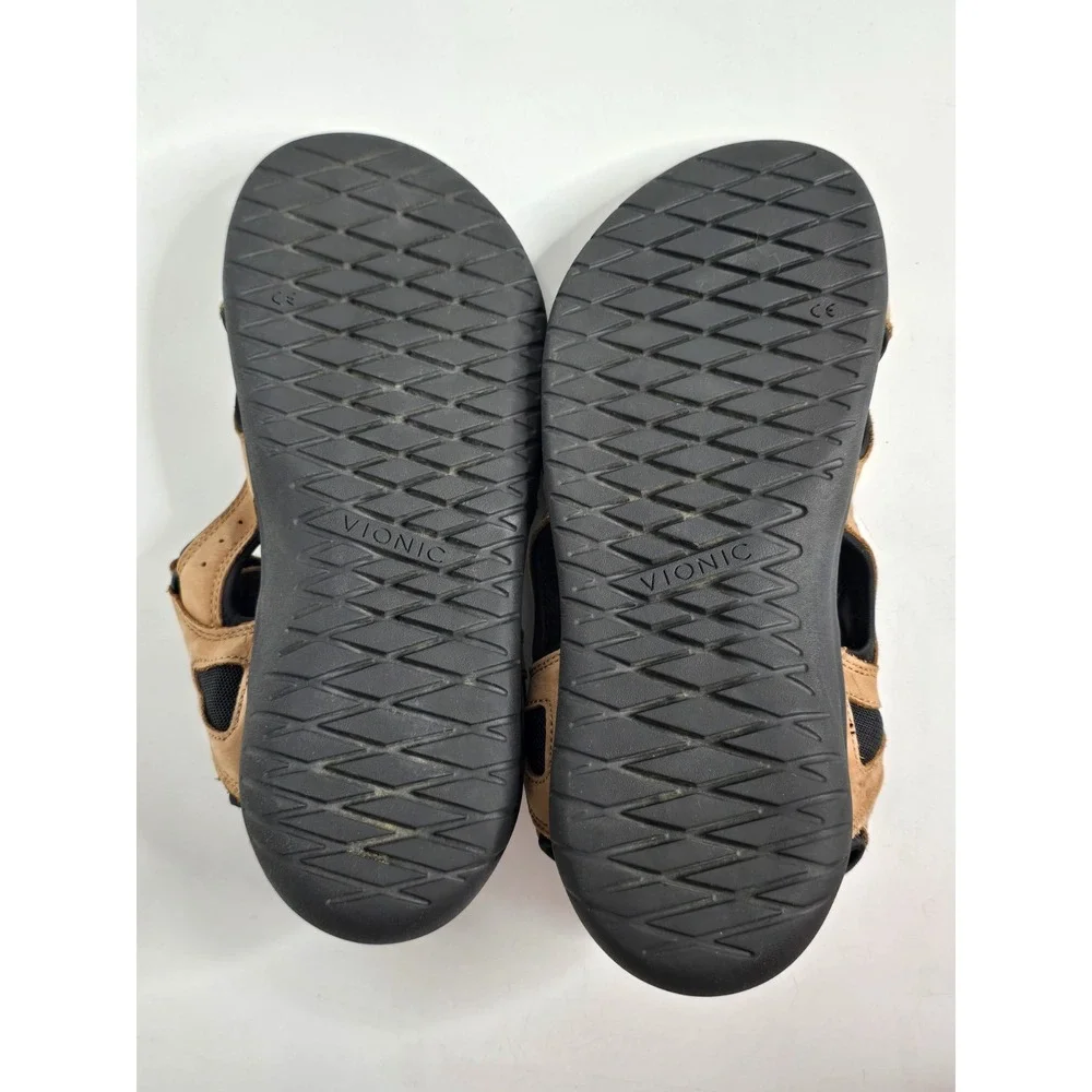 Vionic Neil Mens Size 9 Leather Orthotic Active Sandals Brown ASR1596 Strappy